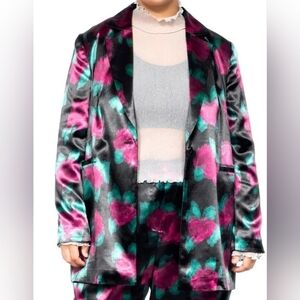 BP. + Wildfang NWT Playful Satin Blazer Black-Purple Motion Floral Size Medium